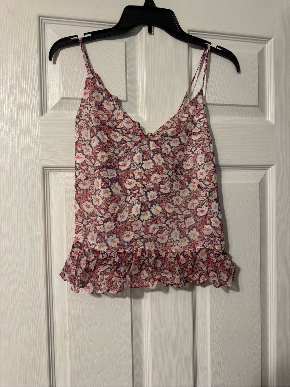 Rebecca Minkoff Pink Floral Ruffle-Hem Spaghetti Strap Cami